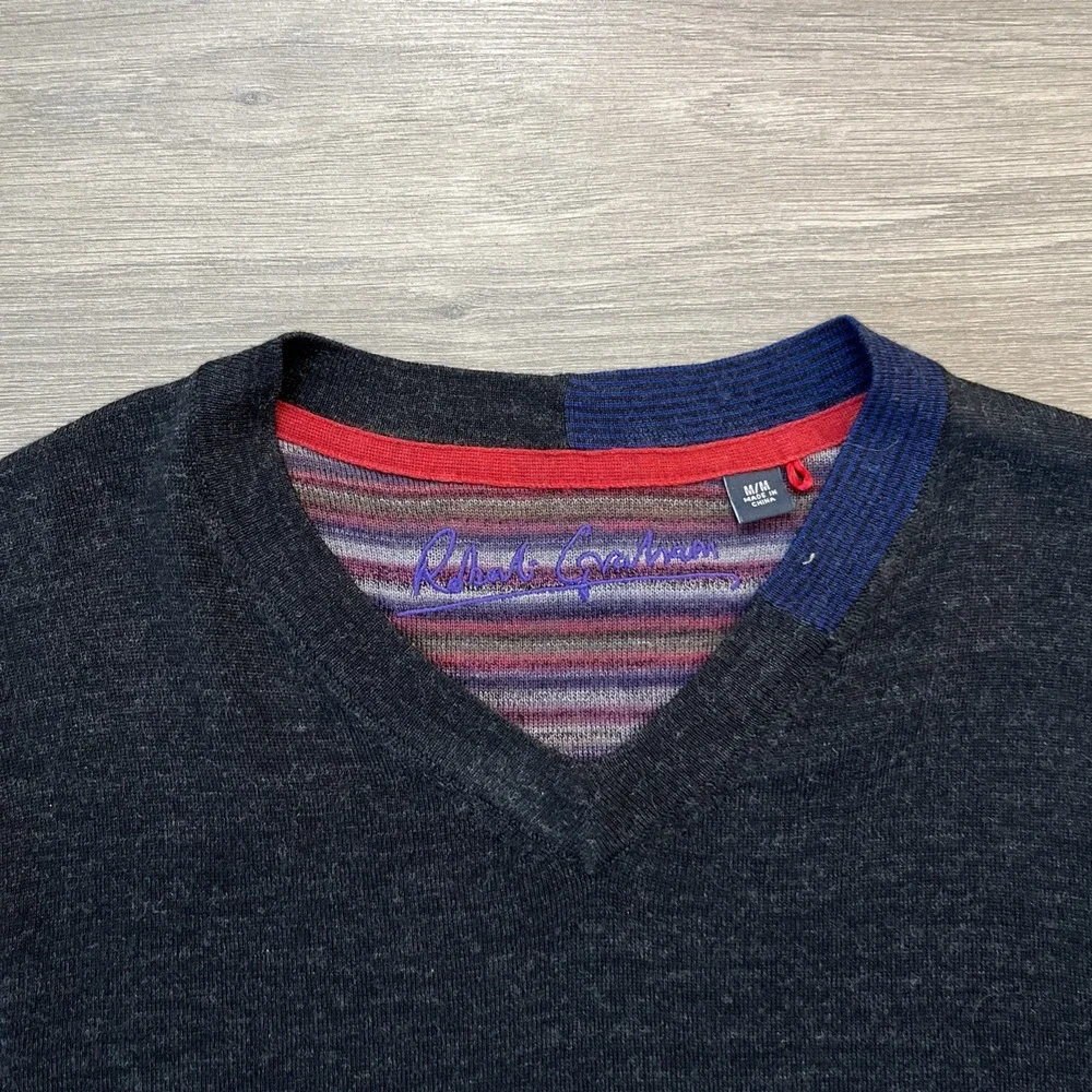 Robert Graham Mens M V-Neck Pullover Sweater Black